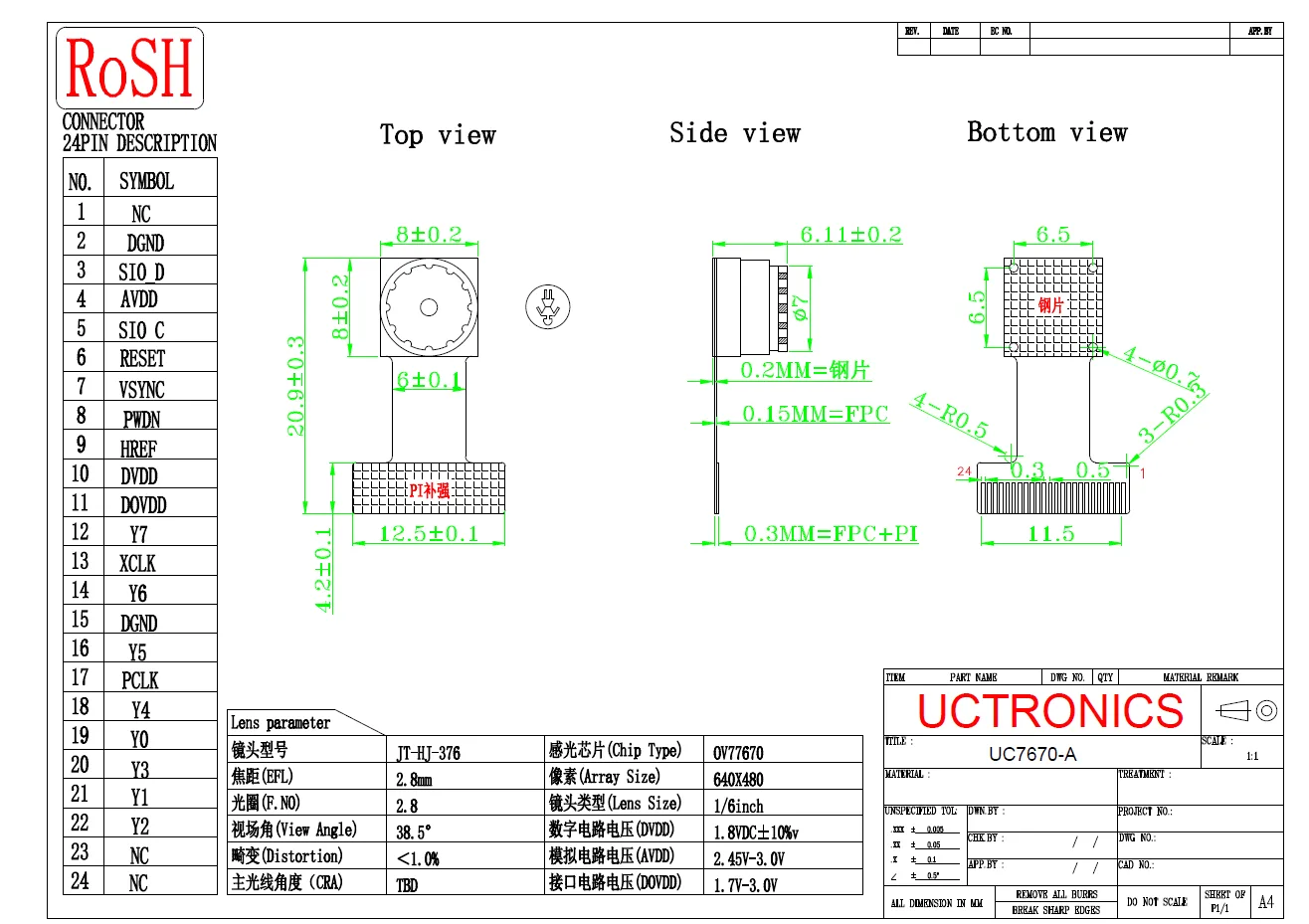 7670-Pinouts-and-Drawings 0.3MP OV7670 Camera Module with High Quality SCCB Connector