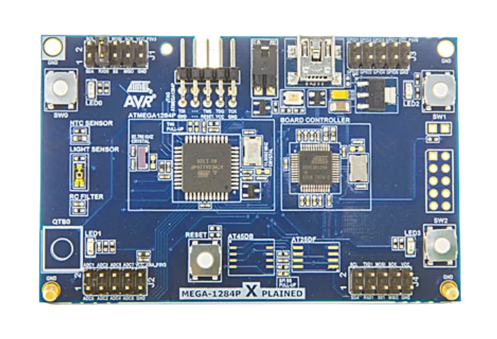 MICROCHIP ATMEGA1284P-XPLD Evaluation Kit, ATMEGA1284P MCU’s, Sensors, Mechanical Buttons, LED’s, UART to USB Bridge
