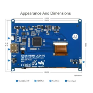Waveshare-5inch-800×480-HDMI-Capacitive-Touch-Screen-LCD-H-Display-Slimmed-down-Version-V4-8