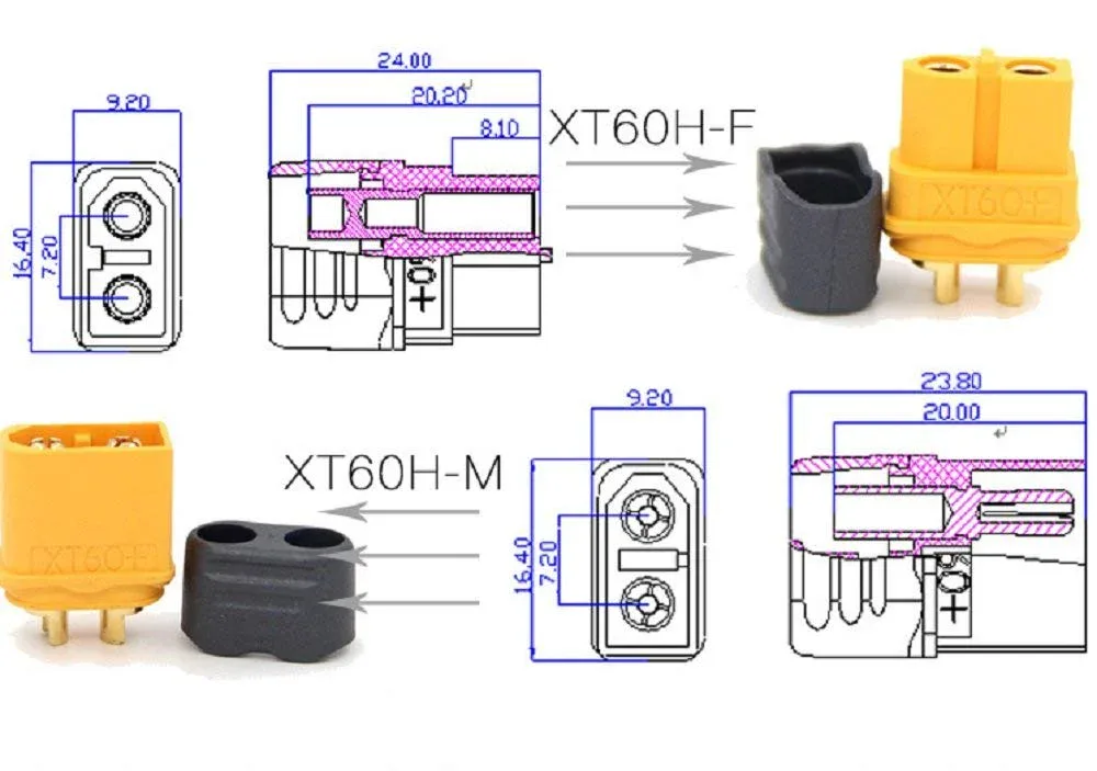 XT60H-Male-Female-Connector-Pair-with-Housing-1Pairaaaa XT60H Male-Female Connector Pair with Housing-1Pair