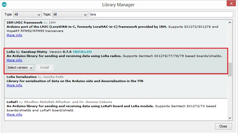 Generic Arduino Lora Library Manager Image