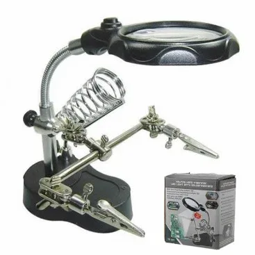 TE-801 Multi-function LED Magnifier PCB Soldering iron Stand Holder Table Magnifying glass 35X 12X w 2-LED Light.3