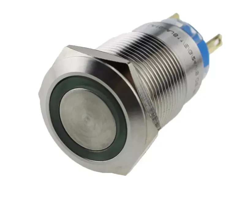 12mm Led - Flat Head 12MM 12-24V Waterproof Self-Locking Metal Push Button Switch with Green Led Light