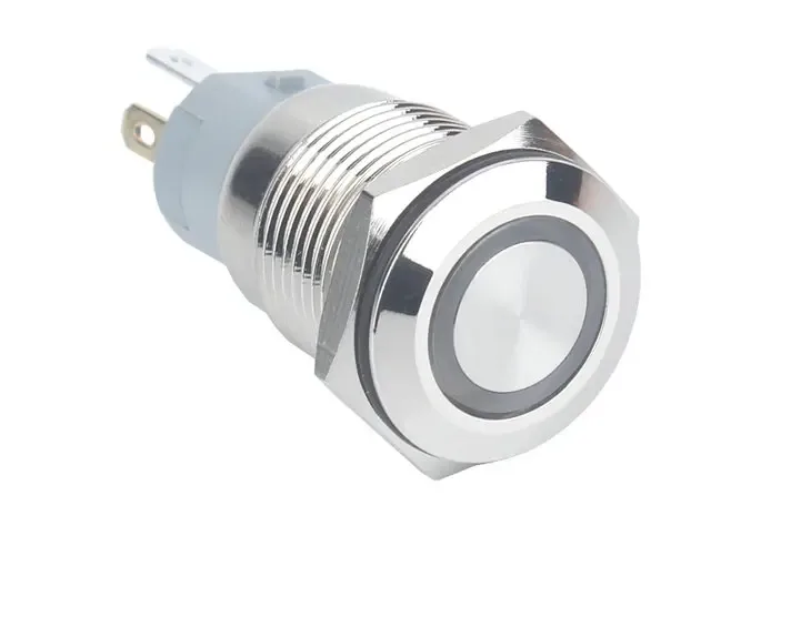 12mm Led White - Flat Head 12MM 12-24V Waterproof Momentary Self-Reset Metal Push Button Switch