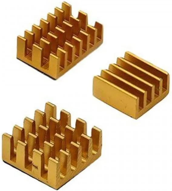 6mm Heat Sink - Gold 3 in 1 Heat Sink Set Aluminum for Raspberry Pi 4B 1pcs 14*14*6mm 1pcs 15*10*5mm 1pcs 8.8*8.8*5mm
