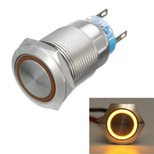 12mm Led Yellow - Flat Head 12MM 110-220V Waterproof Self-Locking Metal Push Button Switch with Yellow Led Light