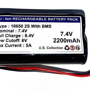 Pack-1c Battery 7.4v - 18650 Li-ion 2200mAh 7.4v 2S1P Protected Battery Pack-1c