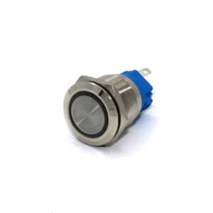 Flat Head 19MM 12-24V Waterproof Self-Locking Metal Push Button Switch with White Led Light