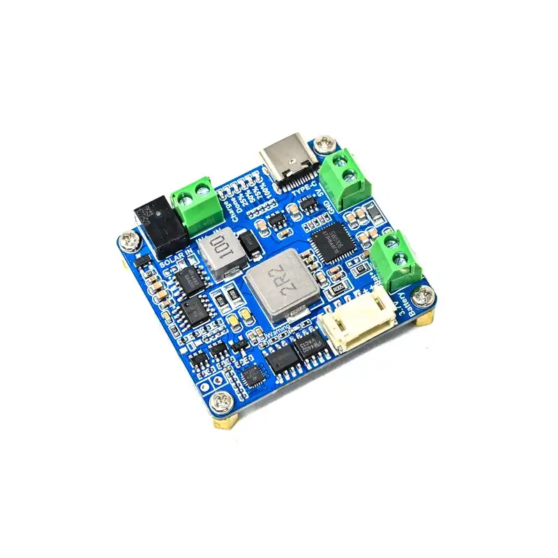 Waveshare Solar Power Manager Module (D), Supports 6V~24V Solar Panel and Type-C Power Adapter, 5V/3A Regulated Output Battery holder Included