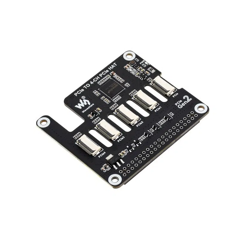 Waveshare 4-Ch PCIe FFC Adapter Board for Raspberry Pi 5 expands the PCIe Interface Of The Pi 5 To 4-Ch PCIe FFC Connectors