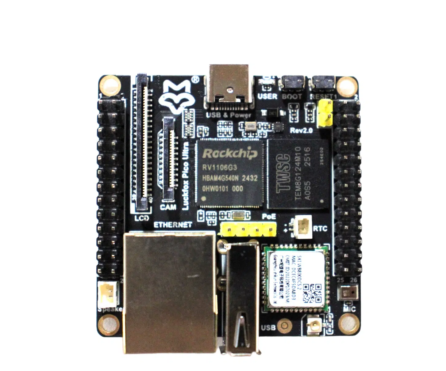 Waveshare Luckfox Pico Ultra RV1106 Linux Micro Development Board, Integrates ARM Cortex-A7/RISC-V MCU/NPU/ISP Processors with Wireless Included PoE Module NOT Included IPS LCD