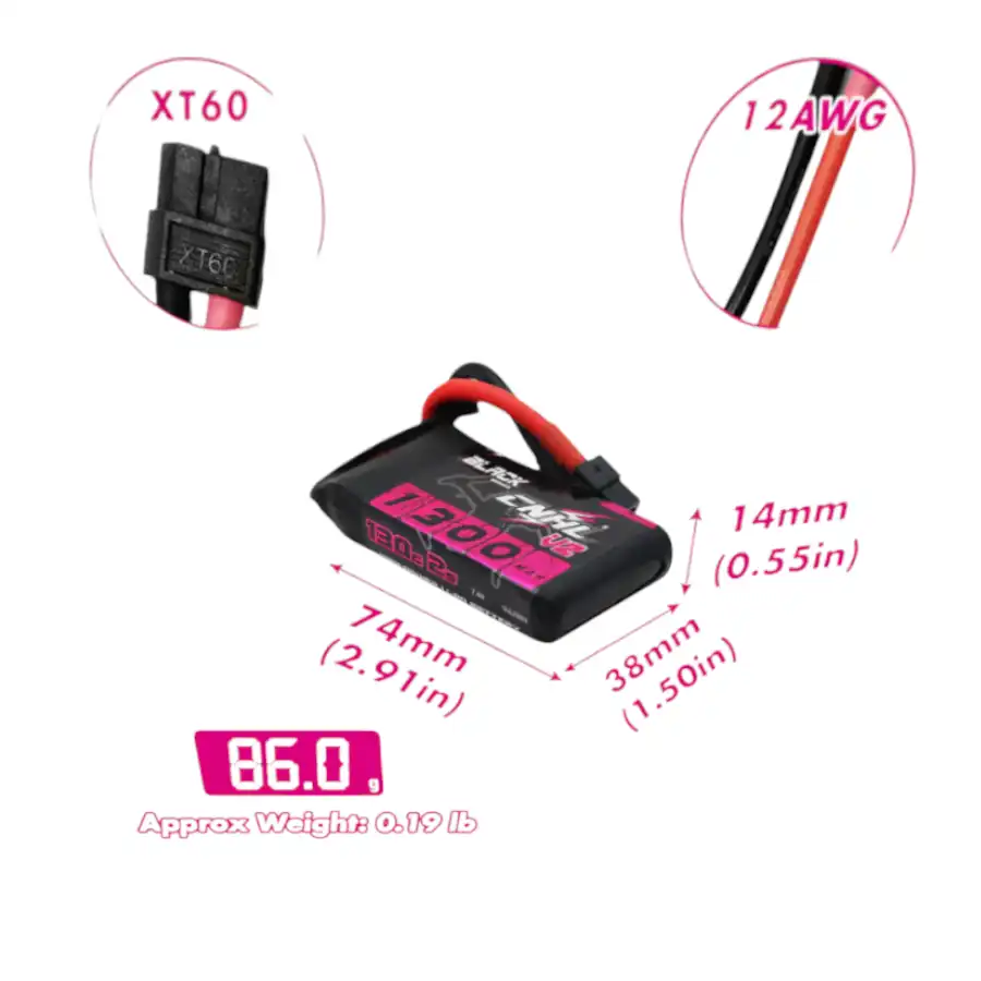 CNHL Black Series 1300mAh 7.4V 2S 130C Lipo Battery with XT60 Plug