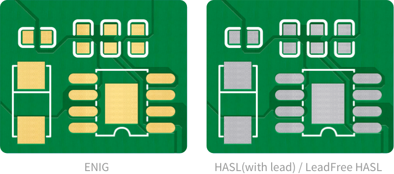 Surface finish: HASL, Lead-free HASL, ENIG