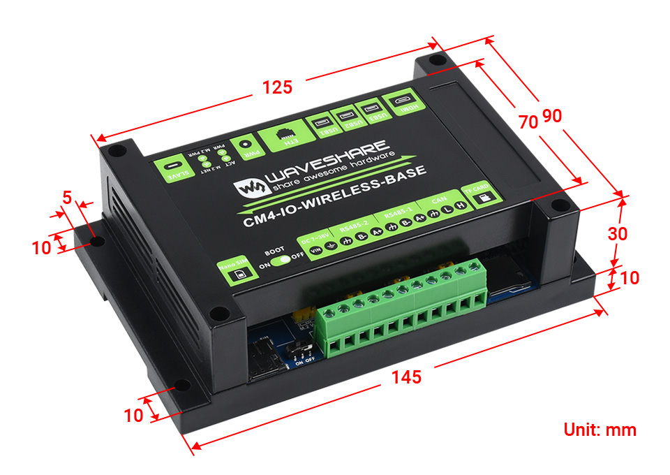CM4 IO WIRELESS BASE details size