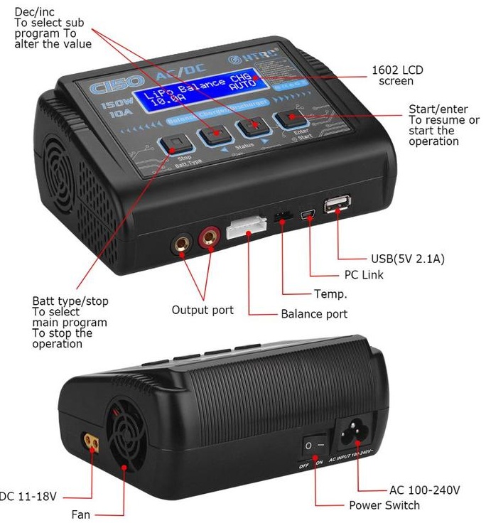Htrc Htrc C150 150W 10A Lipo Life Nimh Battery Charger1